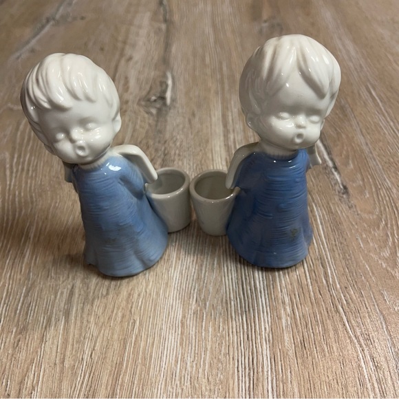 Vintage Sanmyro Blue Angel Candlestick Toothpick Decor Cherub Made In Japan - Picture 1 of 14